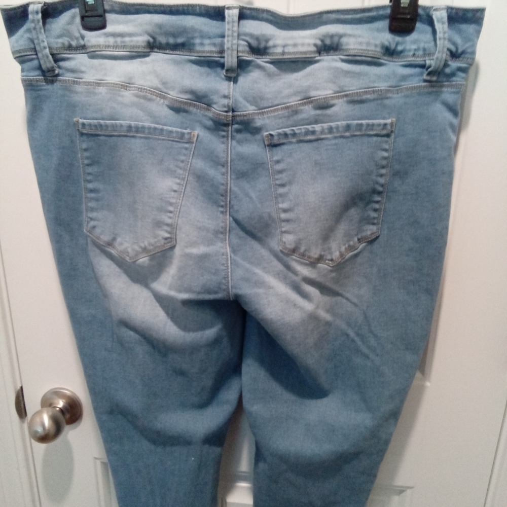 Royality For Me Plus Size 18W High-Rise Ankle Light Blue Distressed Denim Jeans - Picture 5 of 8